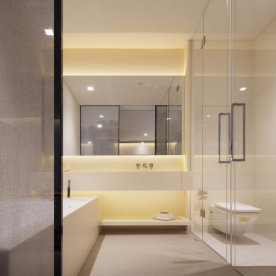 卫生间干区  半墙卫生间 干湿分离卫生间  主卧卫生间 现代卫生间 浴缸 洗手盆