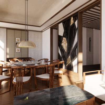 包厢  圆形餐桌组合 原木餐桌  沙发组合  中式包厢 