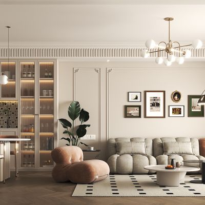 法式客餐厅 餐桌椅组合  沙发茶几 酒柜 洗衣机柜