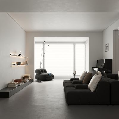 现代黑白极简复式客餐厅 复式客餐厅 横厅 客餐厅一体