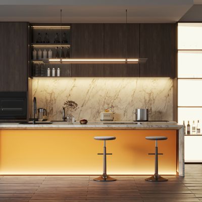 现代极简吧台 岛台厨房 亚克力吧台吧椅 开放式厨房3D模型