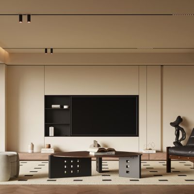 现代中古风客厅  电视背景墙