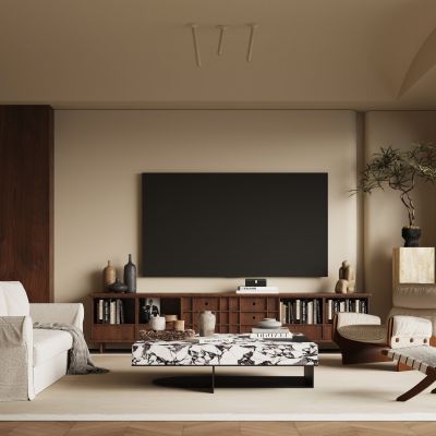 现代中古风客厅  电视背景墙