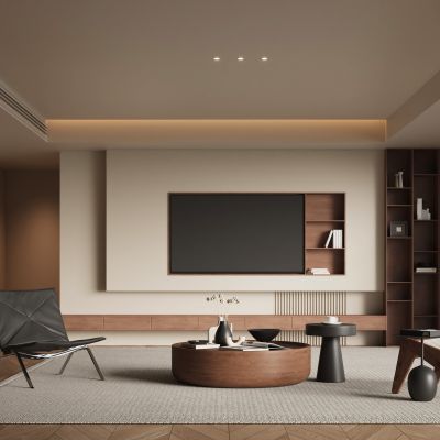 现代中古风客厅  电视背景墙