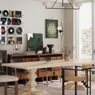 现代复古家居餐厅 中古风餐桌椅