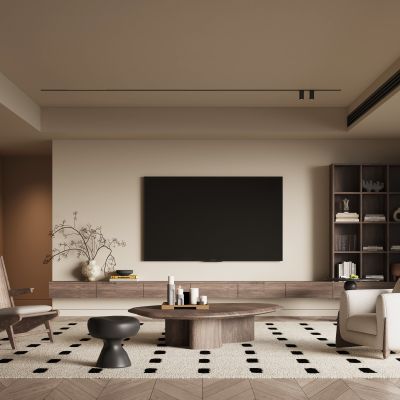 现代中古风客厅  电视背景墙