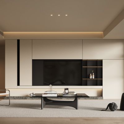 现代中古风客厅  电视背景墙