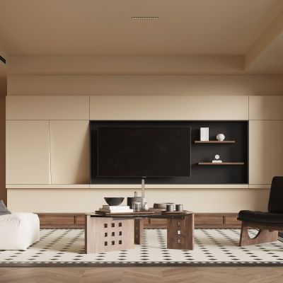 现代中古风客厅  电视背景墙