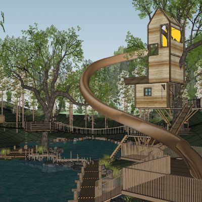 现代自然生态无动力儿童游乐森林系户外探险原木拓展训练公园景观