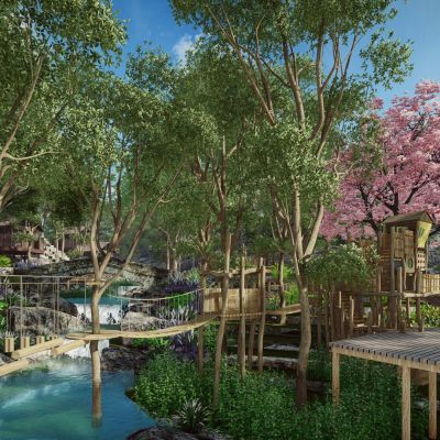 现代自然生态无动力儿童游乐森林系户外探险原木拓展训练公园景观