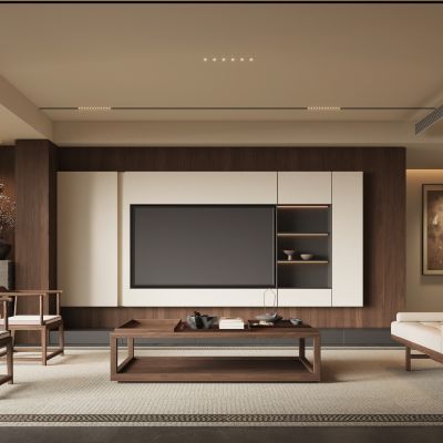 新中式宋式风客厅  电视背景墙
