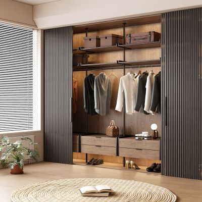 现代中古衣柜 成品衣柜 实木推拉门衣柜