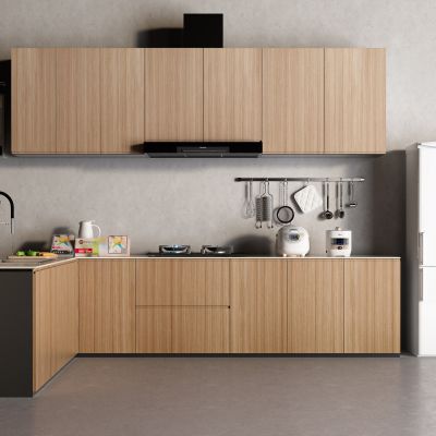 现代橱柜 厨房 燃气灶 油烟机 燃气热水器