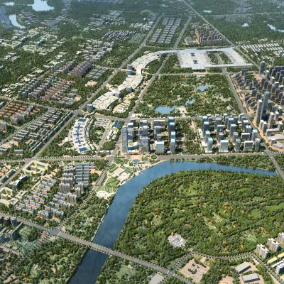 现代日景城市规划鸟瞰