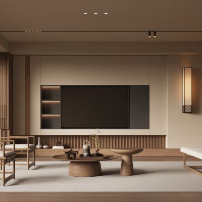 新中式宋式风客厅  电视背景墙