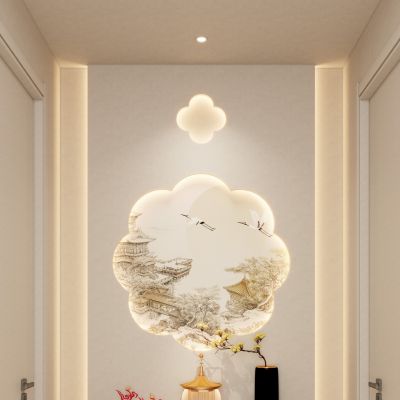 新中式 奶油风 花朵灯带 宝塔 雕塑 无主灯 走廊端景 玄关