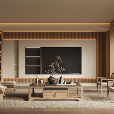新中式宋式风客厅  电视背景墙