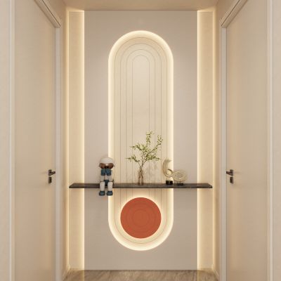  奶油 简约风 圆弧灯带 无主灯 走廊端景 玄关