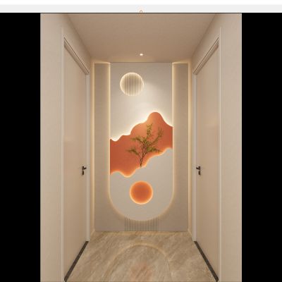 奶油 简约风 爱马仕橙 波浪造型 绿植 走廊端景 玄关