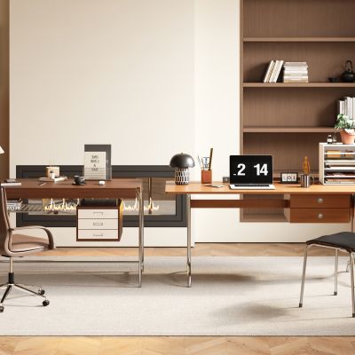 现代中古风书桌椅组合  中古风旋转书架