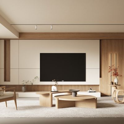 新中式宋式风客厅  电视背景墙