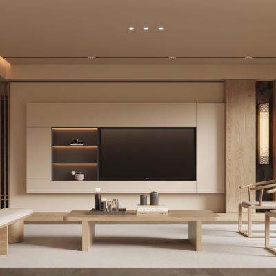 新中式宋式风客厅  电视背景墙