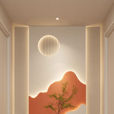 奶油 简约风 爱马仕橙 波浪造型 绿植 走廊端景 玄关