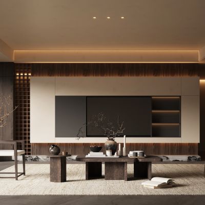 新中式宋式风客厅  电视背景墙