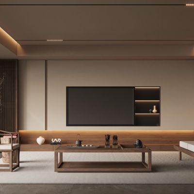 新中式宋式风客厅  电视背景墙