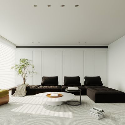 现代极简大平层客餐厅  大平层  横厅