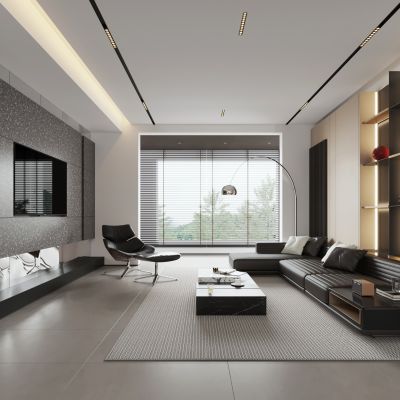 现代意式简约客厅 横厅 黑白灰客厅