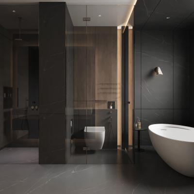 意式暗黑风卫浴间 干湿分离卫浴间