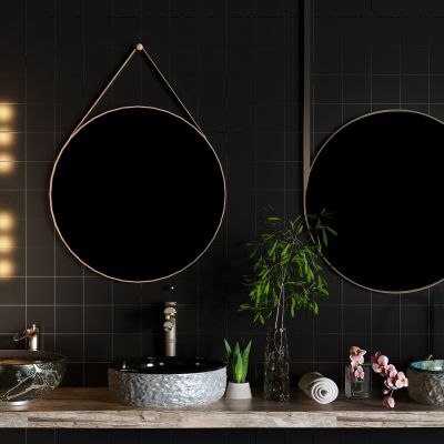 中式洗手台 洗手盆 水龙头 镜子