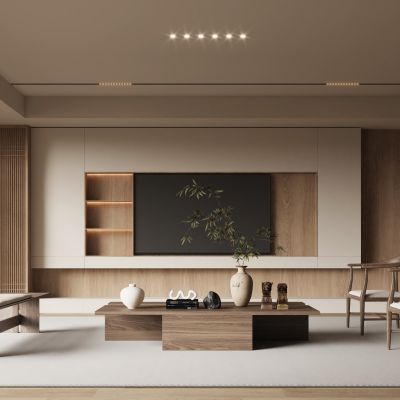 新中式宋式风客厅  电视背景墙