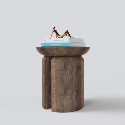 现代粗糙木纹边几圆几