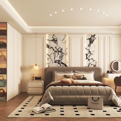 现代卧室 双人床 梳妆台