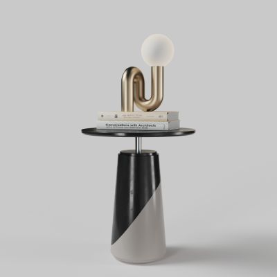 现代客厅沙发边几圆几书籍台灯组合