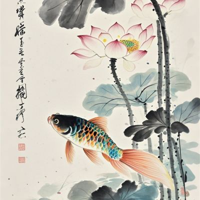 水墨国画装饰画3D贴图
