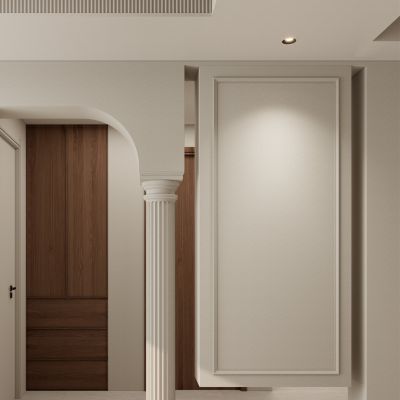 轻法式 奶油  中古风 罗马柱 弧形垭口 格栅顶 入户隔断 玄关