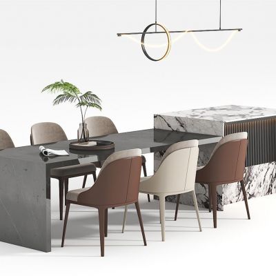 现代岛台餐桌椅组合