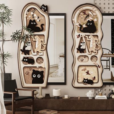 现代中古风新中式简约镜子挂画装饰画