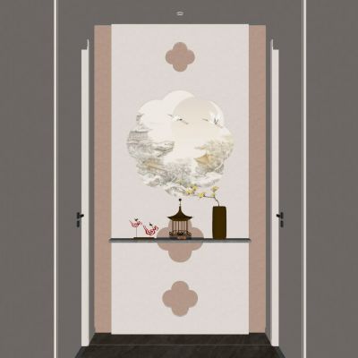 新中式 奶油风 花朵灯带 宝塔 雕塑 无主灯 走廊端景 玄关