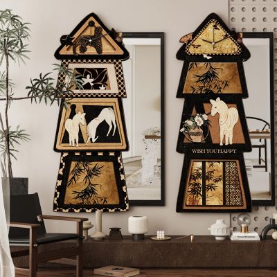现代中古风新中式简约镜子挂画装饰画