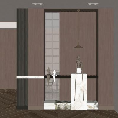 奶油 中古风 格栅板 玻璃砖 透景 入户隔断 玄关