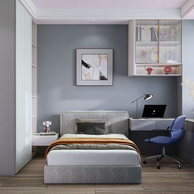 现代次卧单人间单人床学习书桌电脑椅书柜衣柜组合