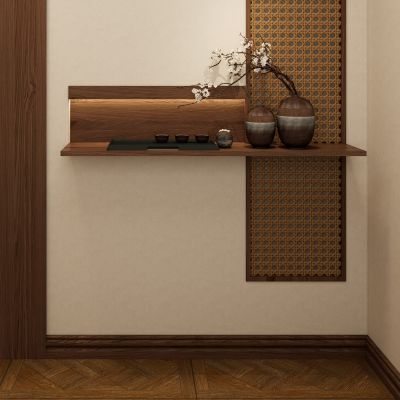 新中式 中古风 藤编砖 藤编 入户隔断 玄关