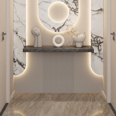 奶油 简约风 悬浮 造型 弧形灯带 走廊 端景 玄关