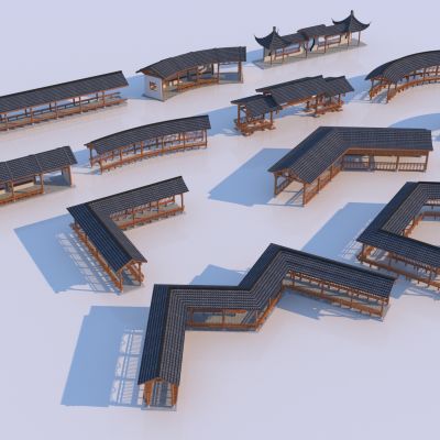 中式弧形连廊弧形仿古长廊 古建廊架 中式仿古长廊廊架 