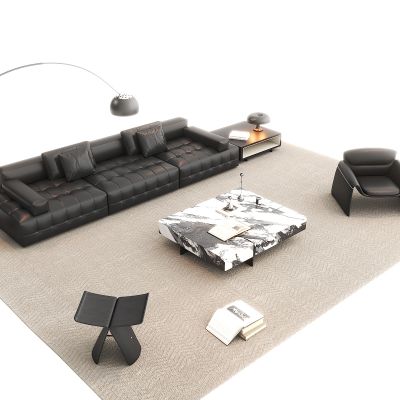 黑色皮意式沙发组合