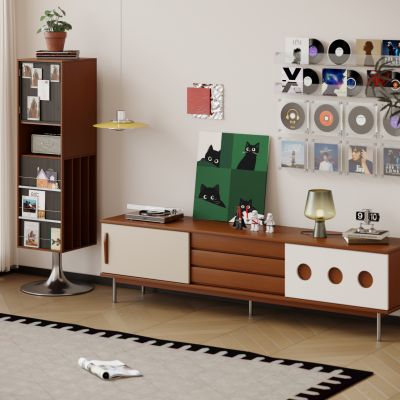 现代中古电视柜 成品电视柜 中古风电视柜 落地旋转书柜